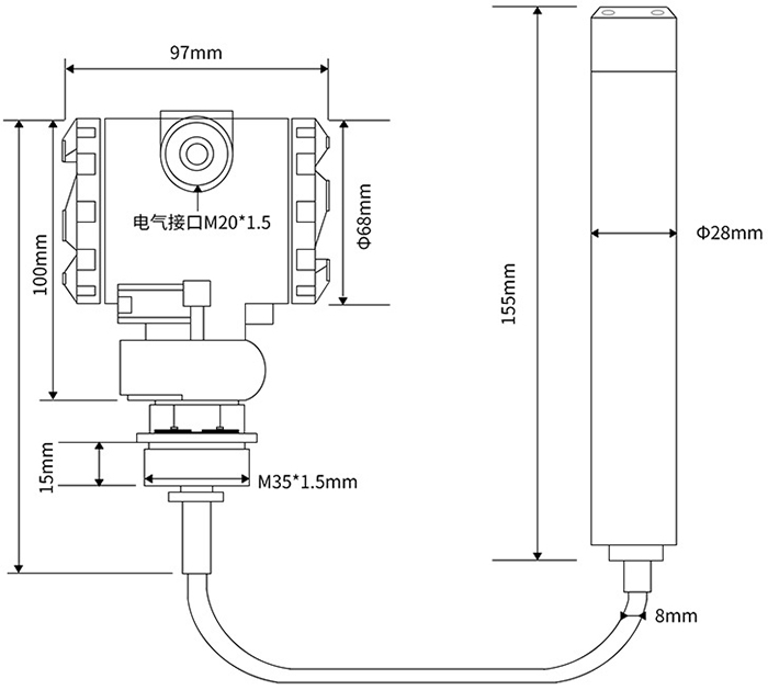 井用液位变送器外形尺寸图