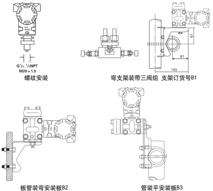 双法兰差压变送器安装方式示意图