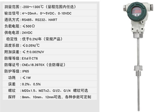 卫生型温度变送器技术参数对照表