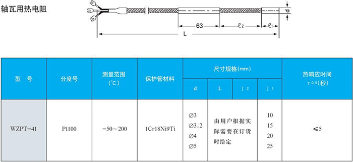 电站测温专用热电偶轴瓦用规格表