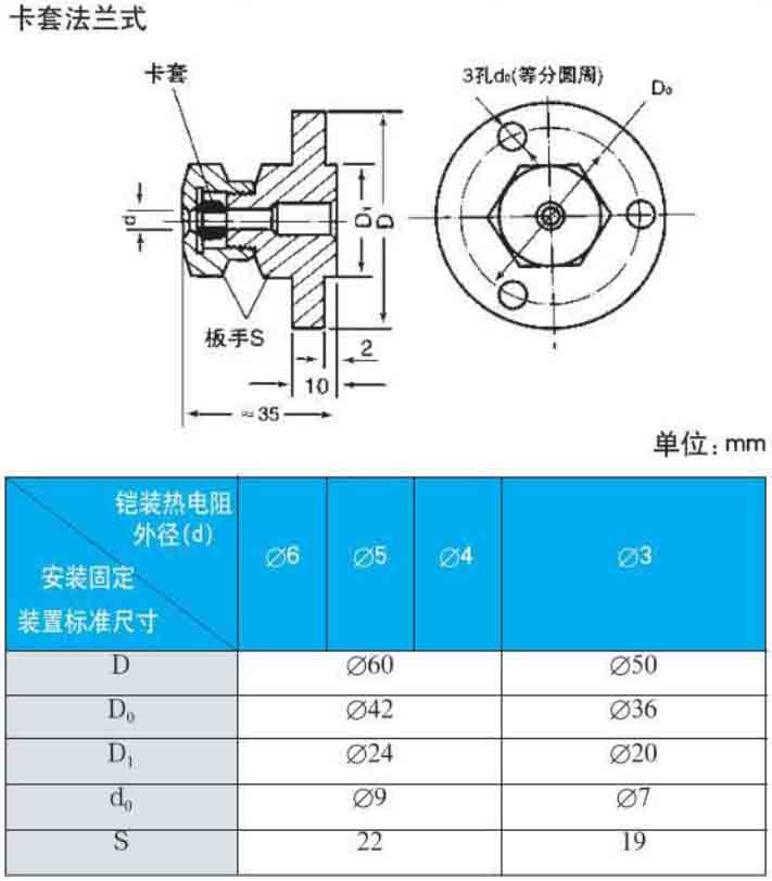 金属热电阻卡套法兰式安装尺寸图